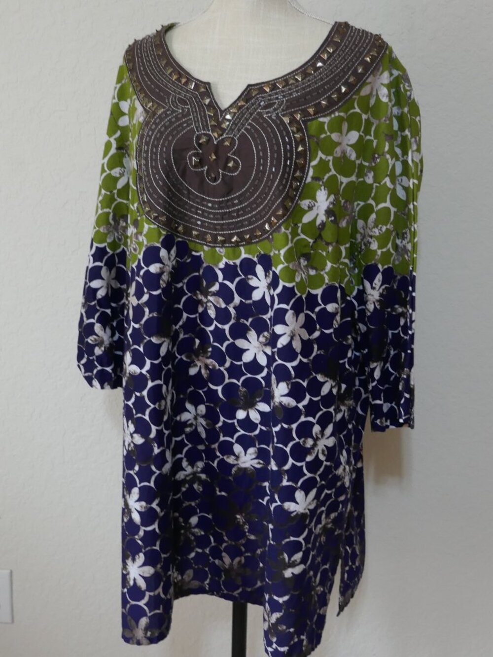 Ulla Popken Artsy Boho Lagenlook Floral Tunic Kaftan Dress Plus 20/22
